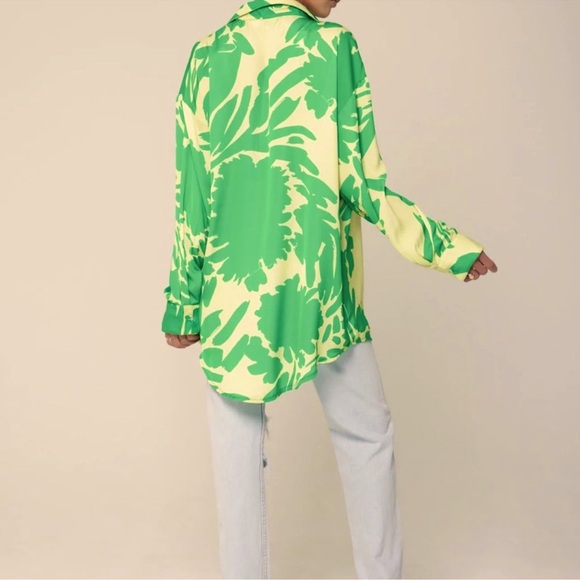 RESA x JoJo Monica Blouse Top Rico Green & Yellow Leaf Print Size XS/S Oversized - Picture 8 of 9